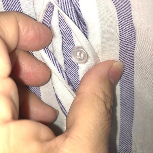 Grand&Greene Button Up Shirt L Striped Purple White Short Sleeve Boho Liteweight - Picture 9 of 11